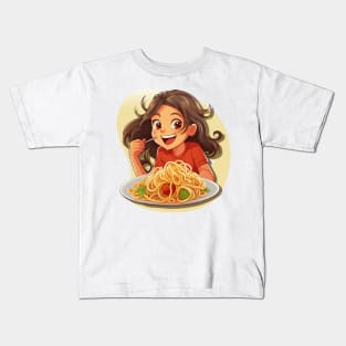 Cute Girl Eating Spaghetti Kids T-Shirt